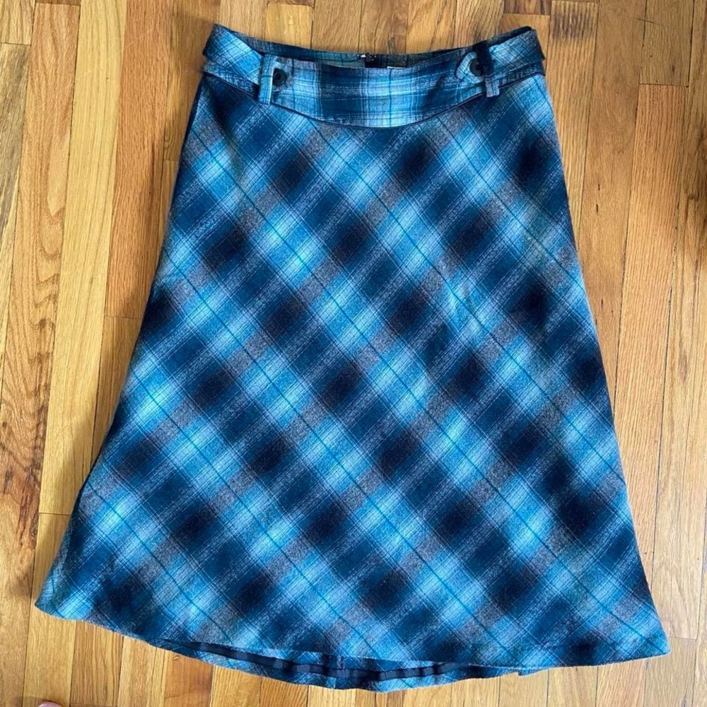 Christopher & Banks Blue Plaid Midi Skirt